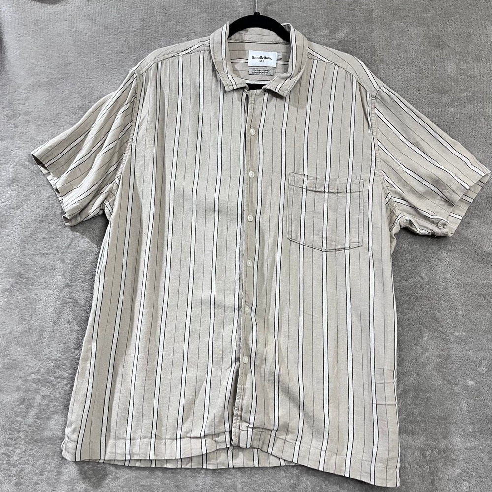 Goodfellow Linen Blend Button Down Mens XL Striped Coastal Beachy Resort Summer